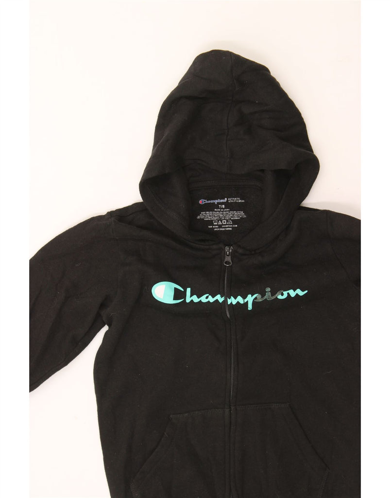 CHAMPION Girls Graphic Zip Hoodie Sweater 7-8 Years Black Cotton Vintage Champion and Second-Hand Champion from Messina Hembry 