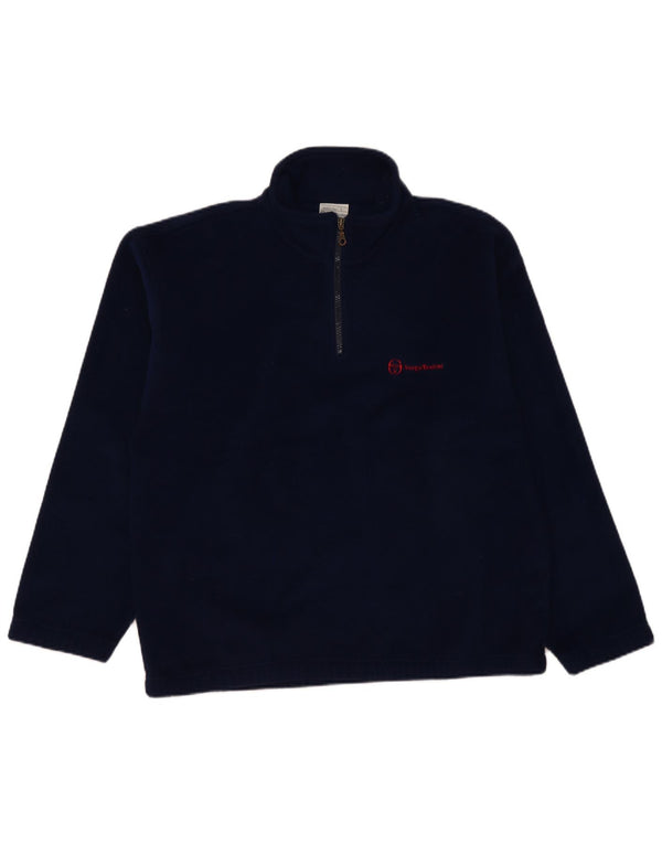 Sergio Tacchini Mens Zip Neck Fleece Jumper Large Navy Blue Polyester