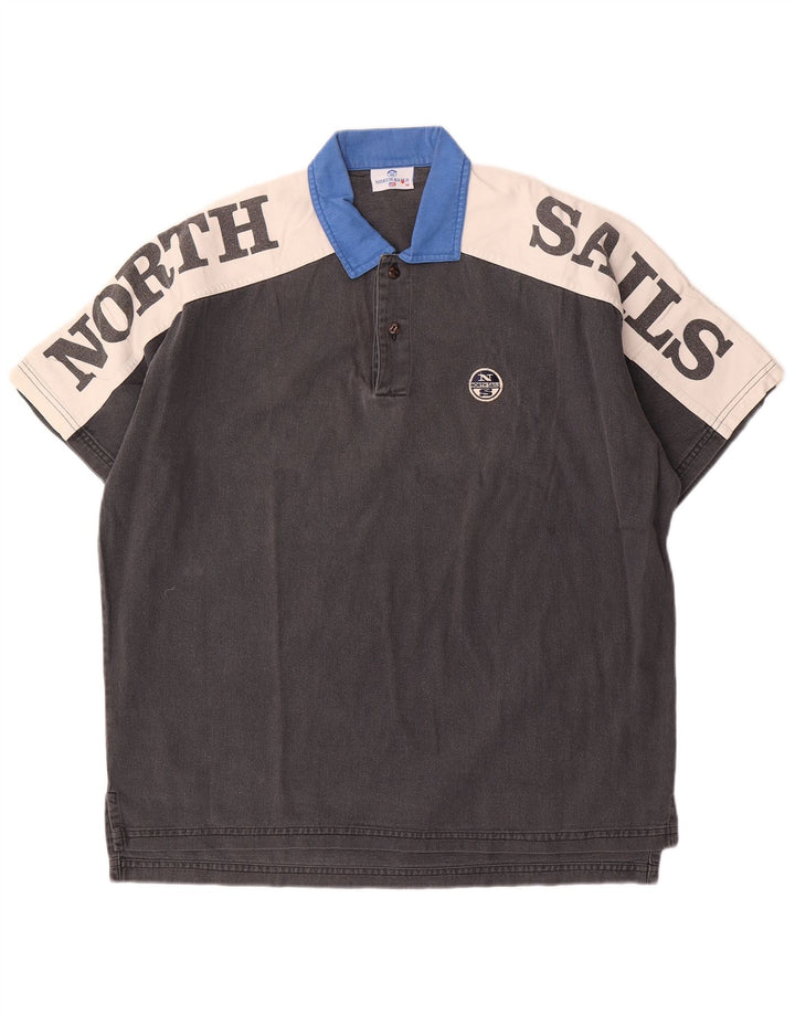 North Sails Mens Graphic Polo Shirt Medium Grey Colourblock Cotton