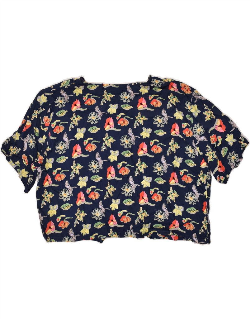 VINTAGE Womens Crop Blouse Top IT 42 Medium Navy Blue Floral Viscose | Vintage Vintage | Thrift | Second-Hand Vintage | Used Clothing | Messina Hembry 