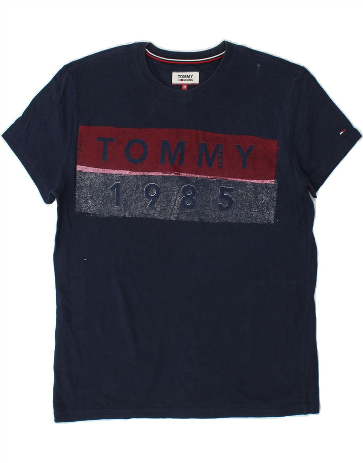 TOMMY HILFIGER Mens Graphic T-Shirt Top Medium Navy Blue Cotton Vintage Tommy Hilfiger and Second-Hand Tommy Hilfiger from Messina Hembry 