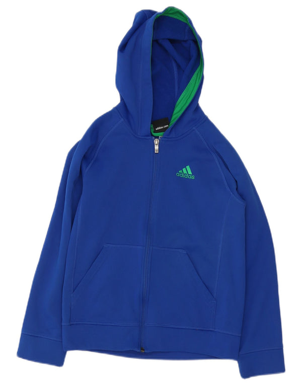 ADIDAS Boys Zip Hoodie Sweater 10-11 Years Blue Polyester