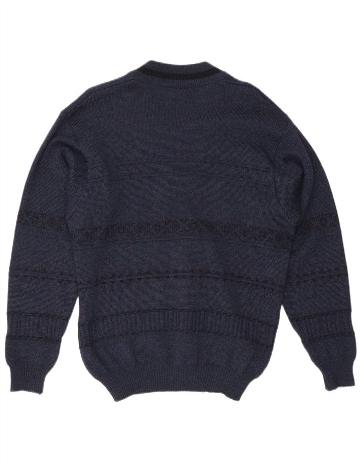 WESTBURY Mens V-Neck Jumper Sweater IT 48/50 Medium Navy Blue Fair Isle Vintage WESTBURY and Second-Hand WESTBURY from Messina Hembry 
