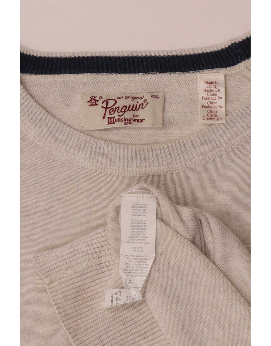 Penguin Mens Boat Neck Jumper Sweater 2XL Grey Cotton