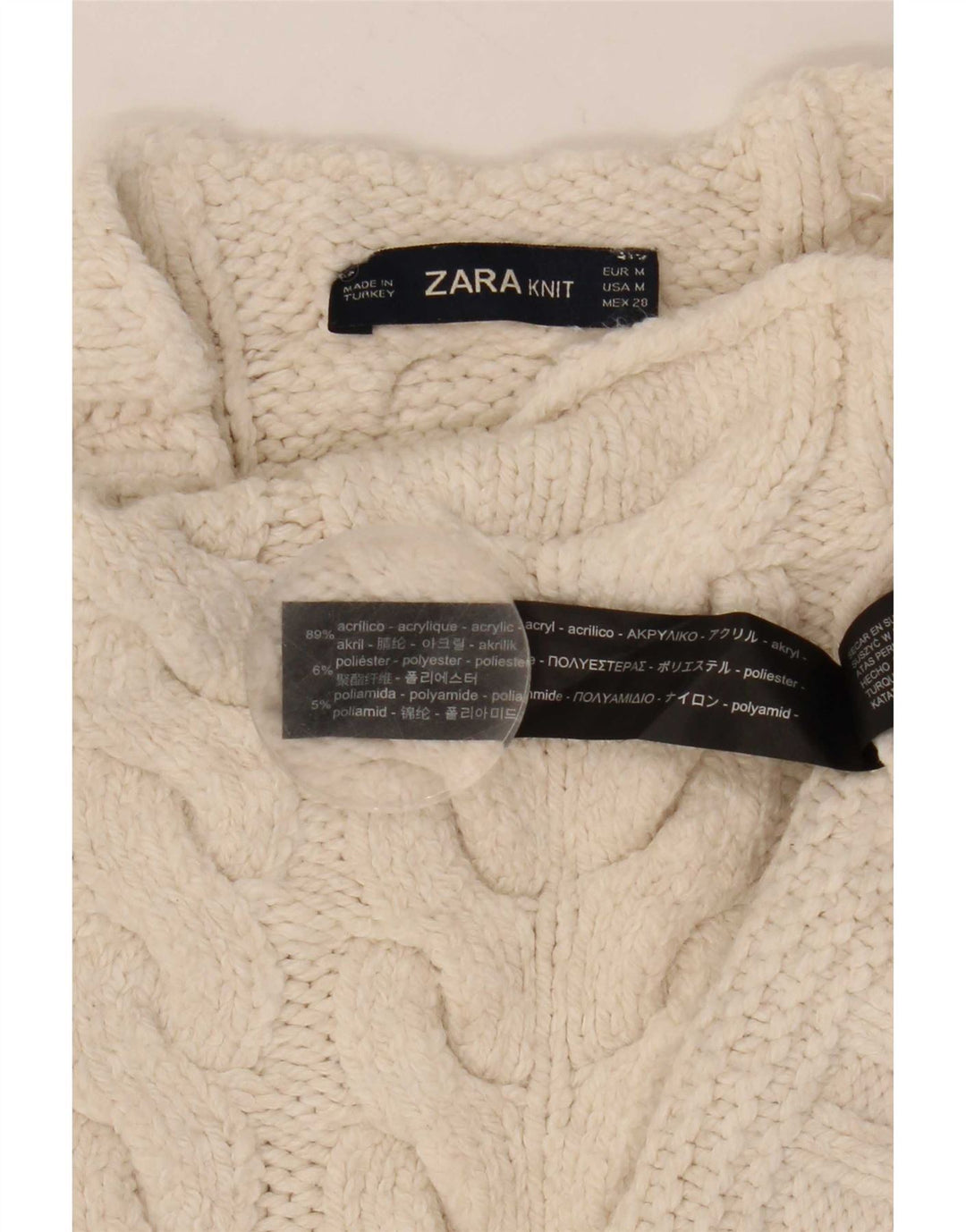 Zara Womens Oversized Turtle Neck Jumper Sweater UK 14 Medium White Acrylic