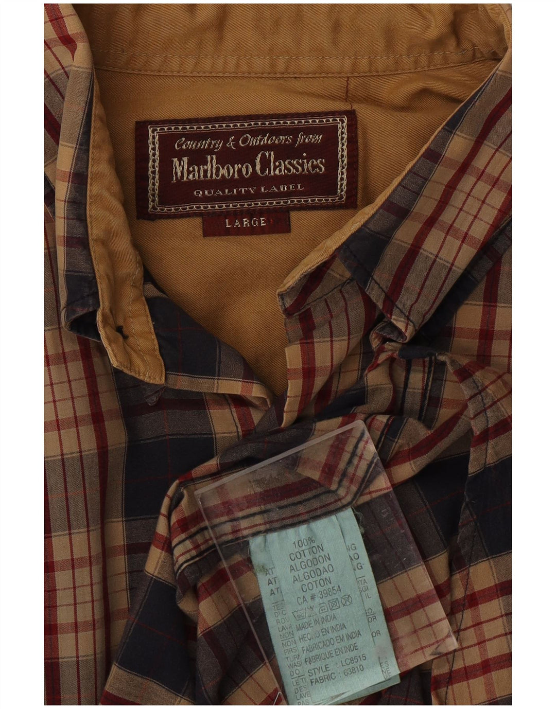MARLBORO CLASSICS Mens Flannel Shirt Large Brown Check Cotton