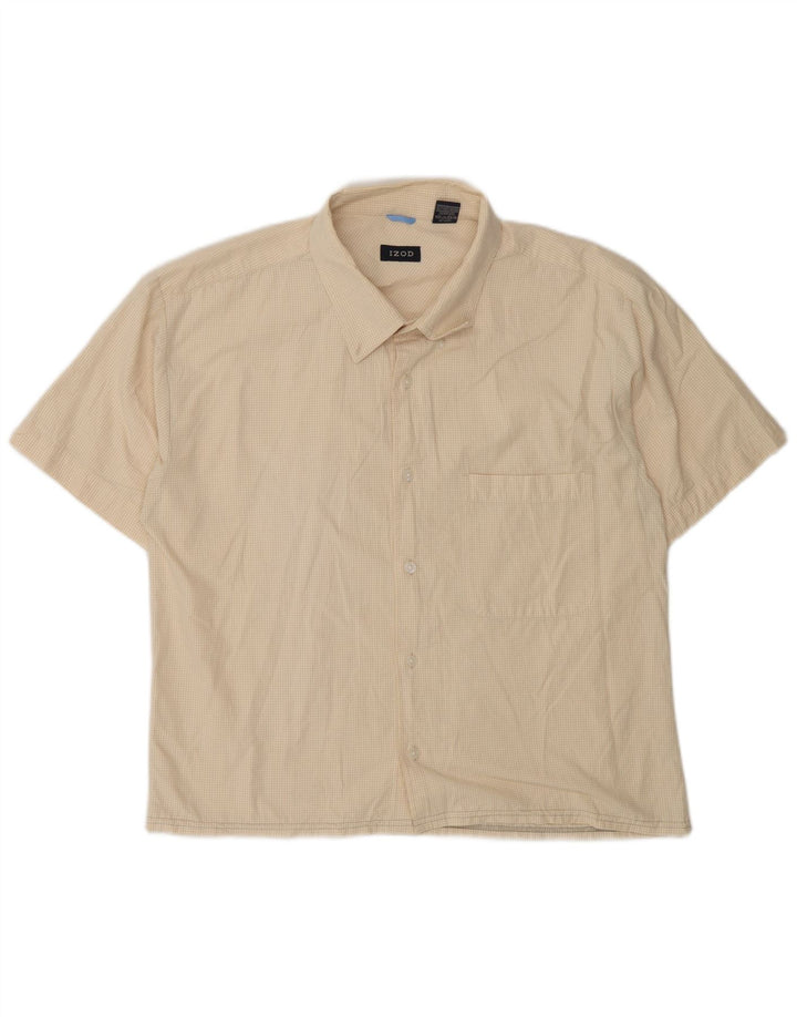 Izod Mens Short Sleeve Shirt 2XL Beige Gingham Cotton