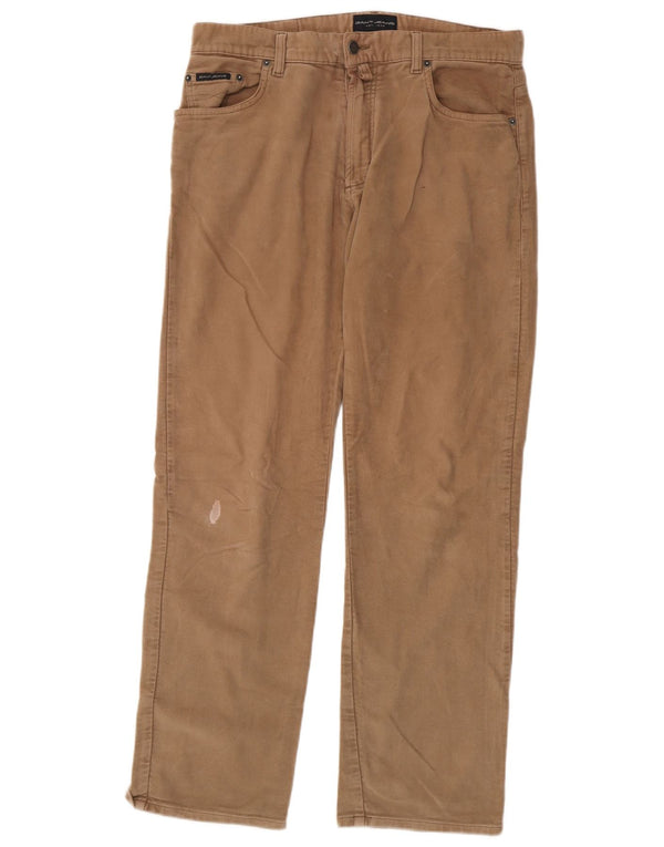 Gant Mens Straight Casual Trousers W34 L32 Beige Cotton