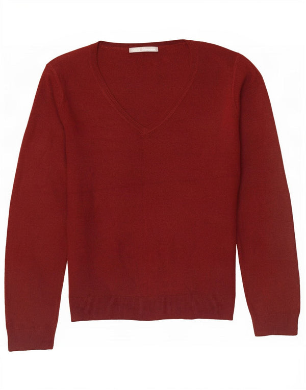 Marks & Spencer Womens V-Neck Jumper Sweater UK 14 Large Burgundy Acrylic