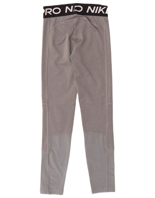 NIKE Girls Dri Fit Graphic Leggings 12-13 Years Large  Grey Colourblock