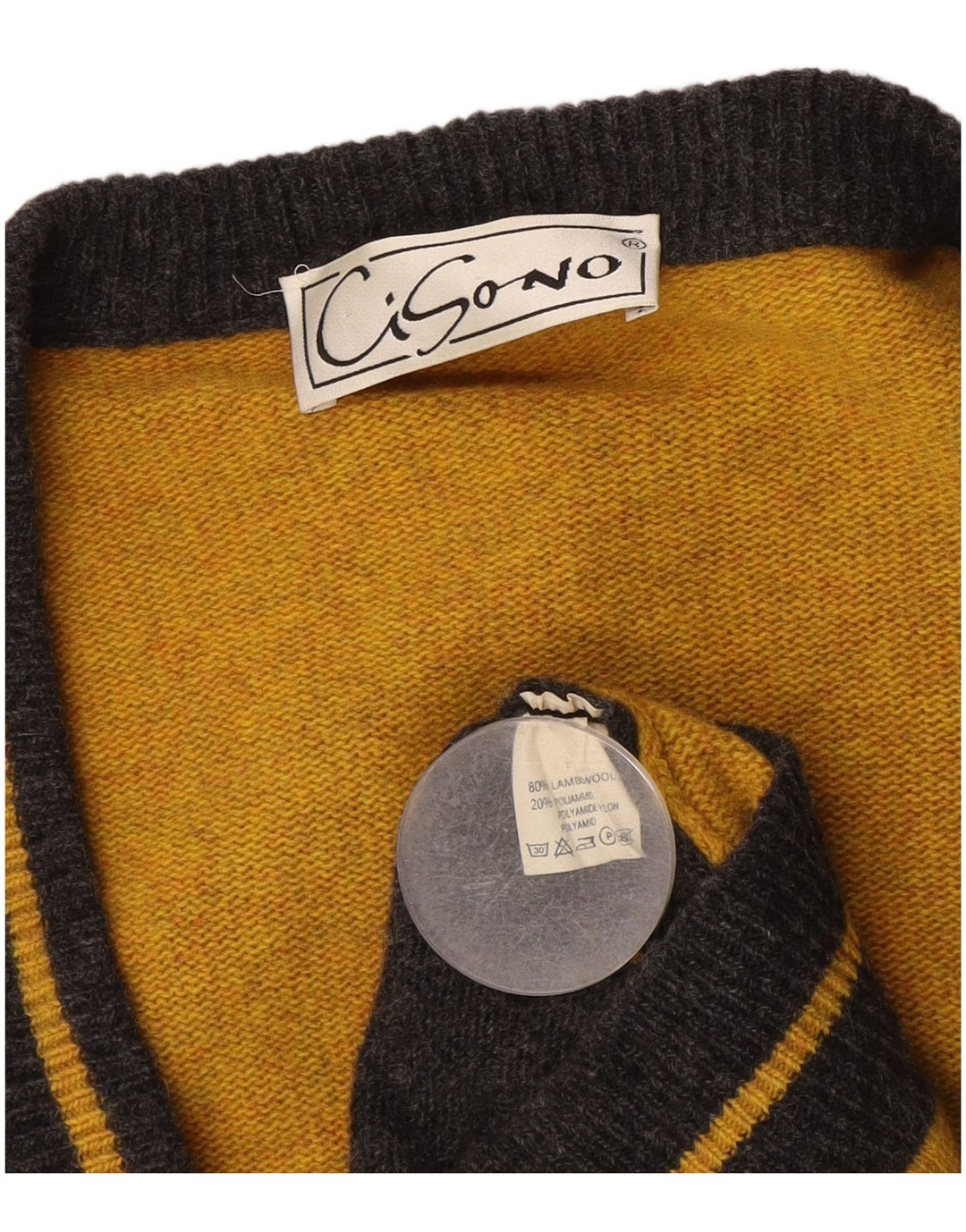 Vintage Mens Cardigan Sweater Large Grey Colourblock Wool