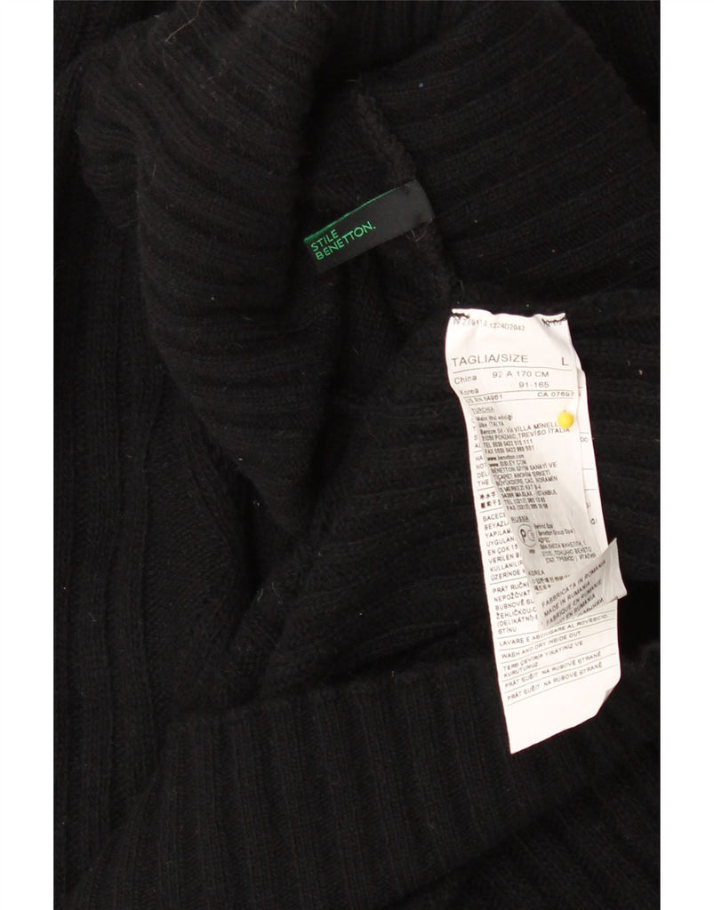 BENETTON Womens Short Sleeve Roll Neck Jumper Dress UK 16 Large Black Wool Vintage Benetton and Second-Hand Benetton from Messina Hembry 