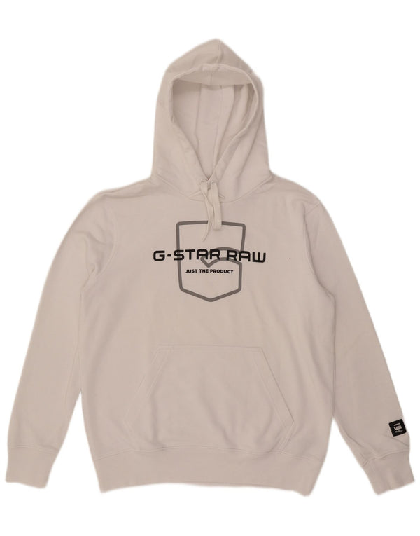 G-Star Mens Graphic Hoodie Jumper Large White Cotton