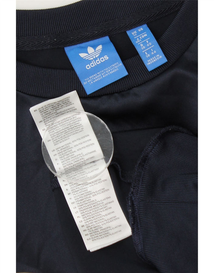 Adidas Womens Graphic Sweatshirt Jumper UK 12 Medium Navy Blue Polyester