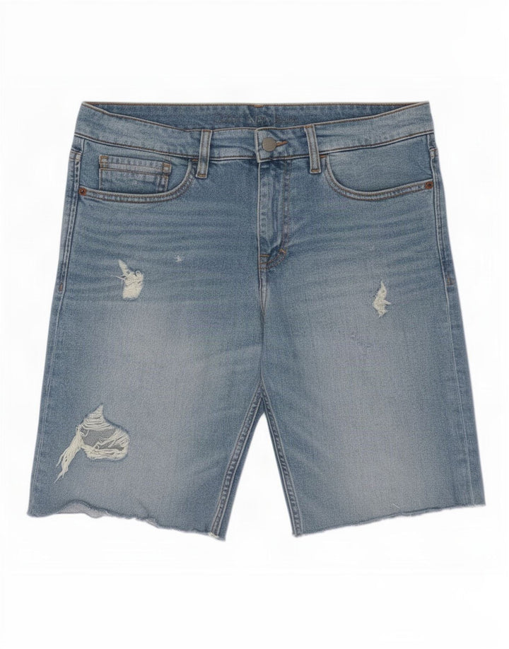 Calvin Klein Mens Distressed Slim Denim Shorts Medium W31 Blue