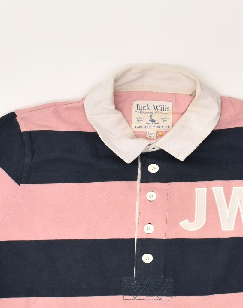 JACK WILLS Womens Polo Shirt UK 12 Medium  Pink Striped Cotton | Vintage Jack Wills | Thrift | Second-Hand Jack Wills | Used Clothing | Messina Hembry 