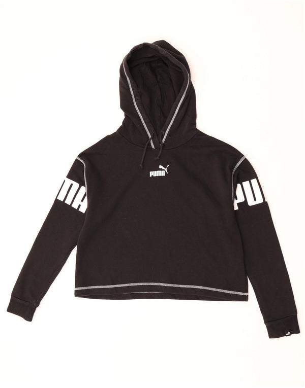 Puma Womens Oversized Graphic Crop Hoodie Jumper UK 6 XS Black Cotton