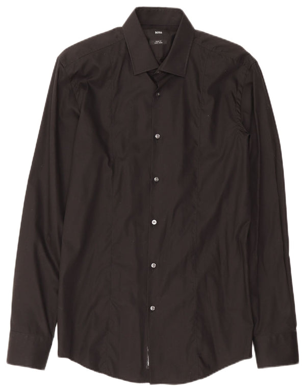 Hugo Boss Mens Slim Fit Shirt Size 39 Medium Black Cotton