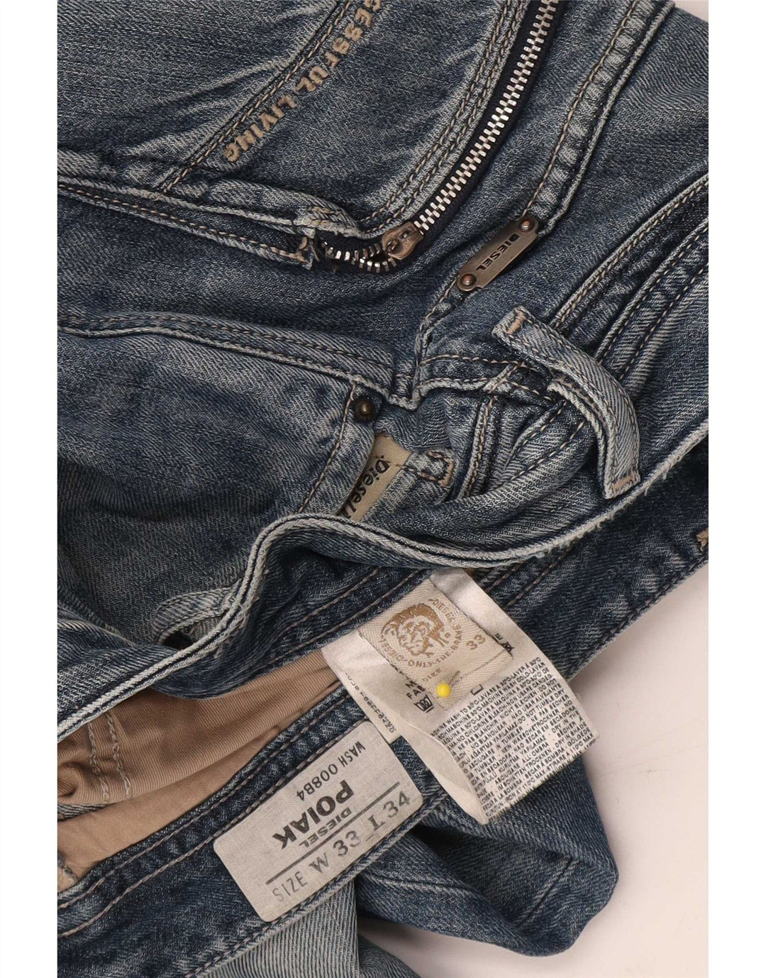 Diesel Mens Poiak Distressed Straight Jeans W33 L34 Blue Cotton