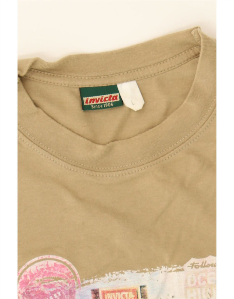 INVICTA Mens Graphic T-Shirt Top Large Beige Cotton Vintage Invicta and Second-Hand Invicta from Messina Hembry 