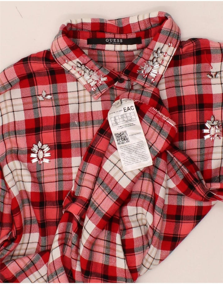 GUESS Womens Flannel Shirt UK 4 XS Red Check Viscose Vintage Guess and Second-Hand Guess from Messina Hembry 
