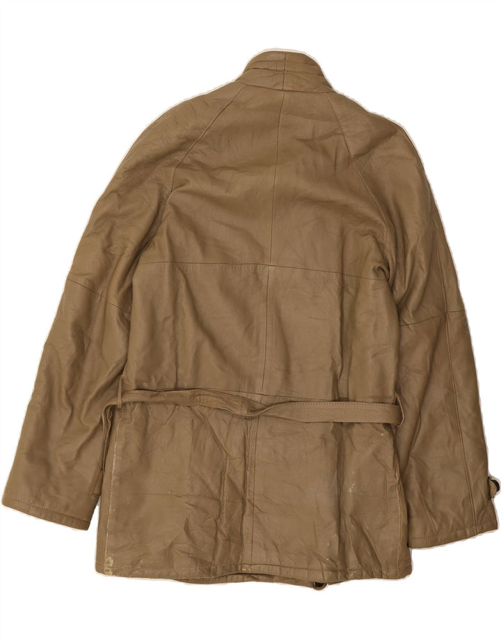 VINTAGE Mens Leather Jacket IT 48 Medium Khaki Leather Vintage Vintage and Second-Hand Vintage from Messina Hembry 