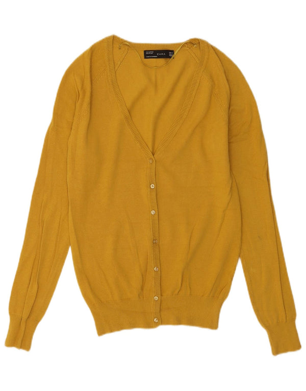 Zara Womens Cardigan Sweater UK 12 Medium Yellow Cotton