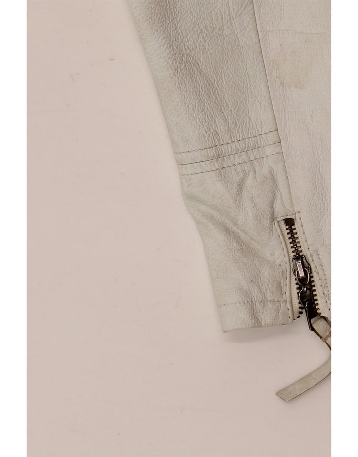 Vintage Womens Leather Jacket EU 42 Large White Leather