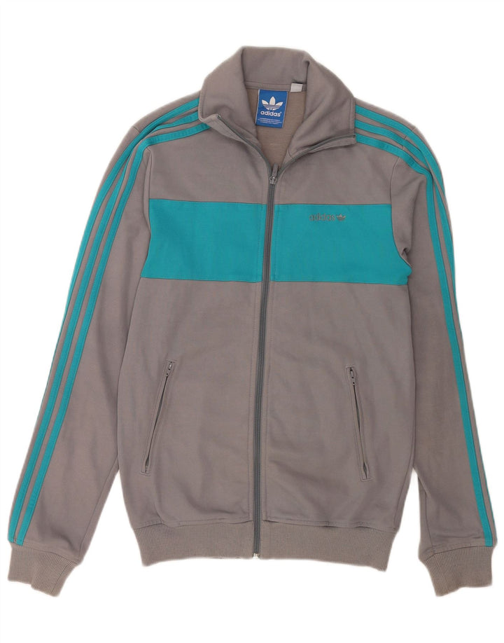 Adidas Mens Tracksuit Top Jacket Small Grey Colourblock Cotton