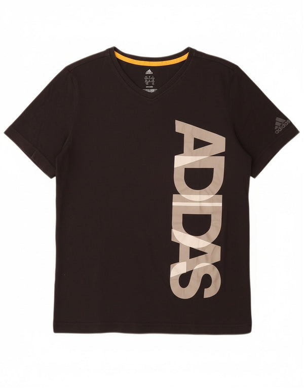 ADIDAS Boys Climalite Graphic T-Shirt Top 13-14 Years Grey Cotton