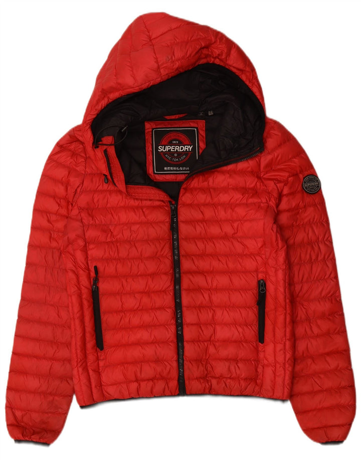 SUPERDRY Womens Hooded Padded Jacket UK 14 Large Red Polyester