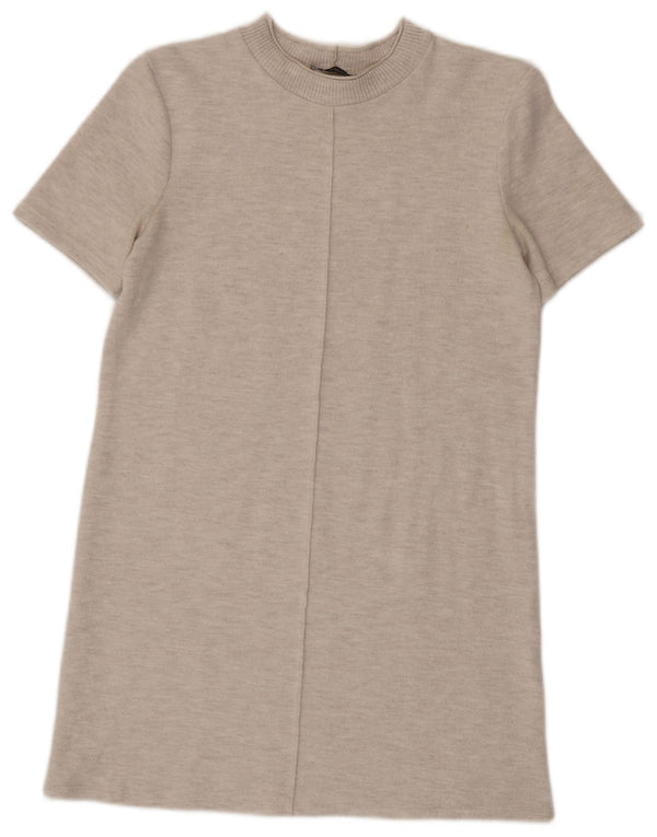 Zara Womens Short Sleeves Jumper Dress UK 10 Small Beige