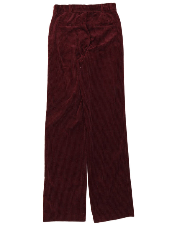 Zara Womens Straight Corduroy Trousers Small W26 L34 Burgundy Cotton
