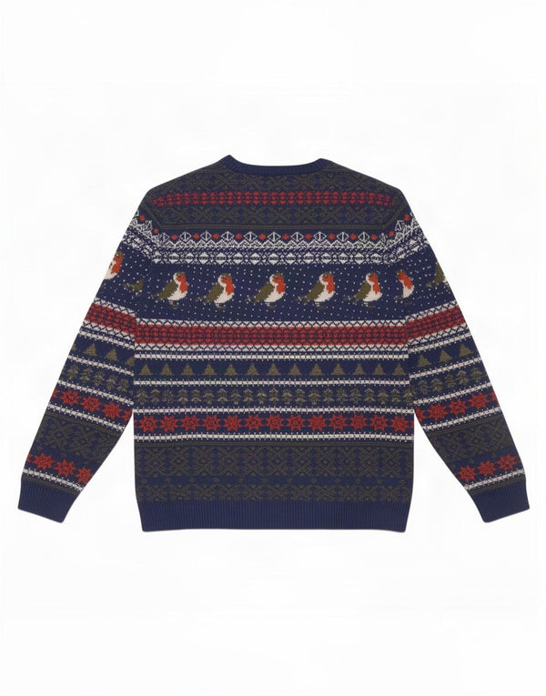 Marks & Spencer Mens Boat Neck Jumper Sweater XL Navy Blue Fair Isle