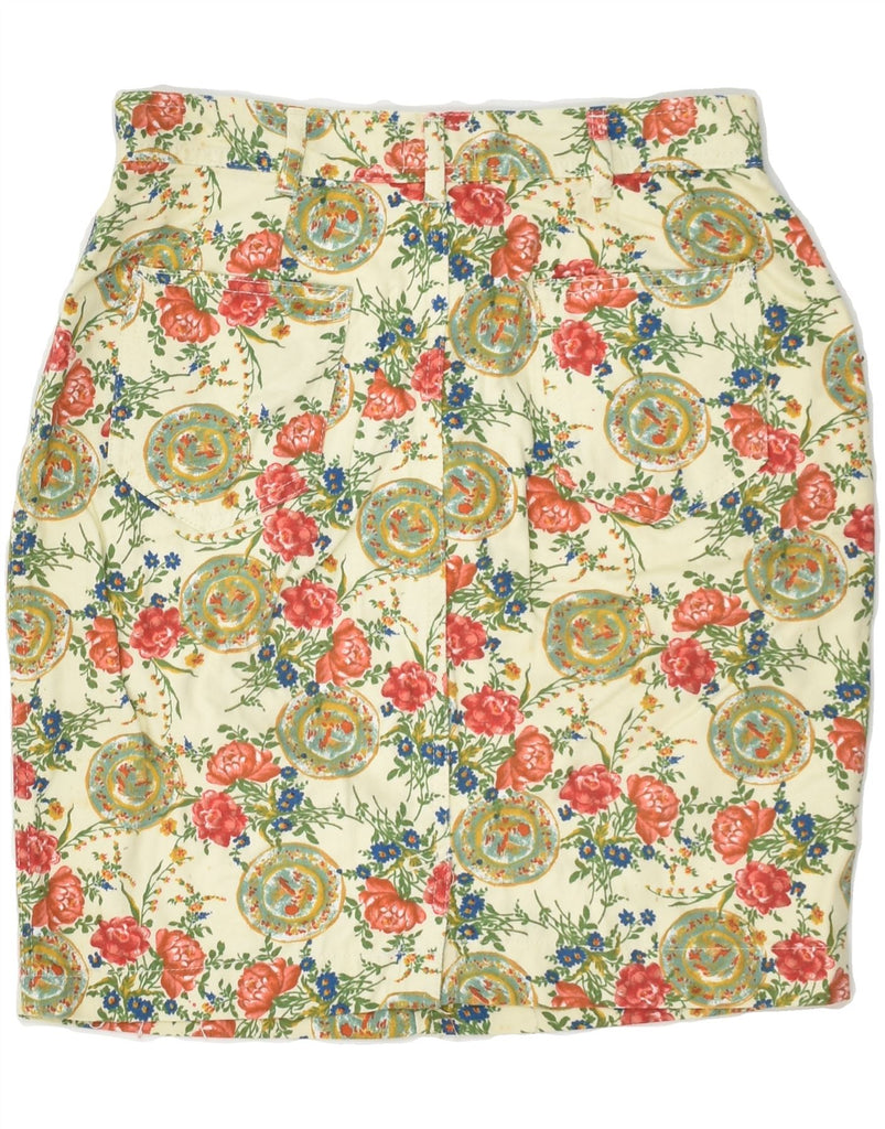 NEW PENNY Womens Mini Skirt UK 14 Medium W28 Beige Floral Cotton | Vintage New Penny | Thrift | Second-Hand New Penny | Used Clothing | Messina Hembry 