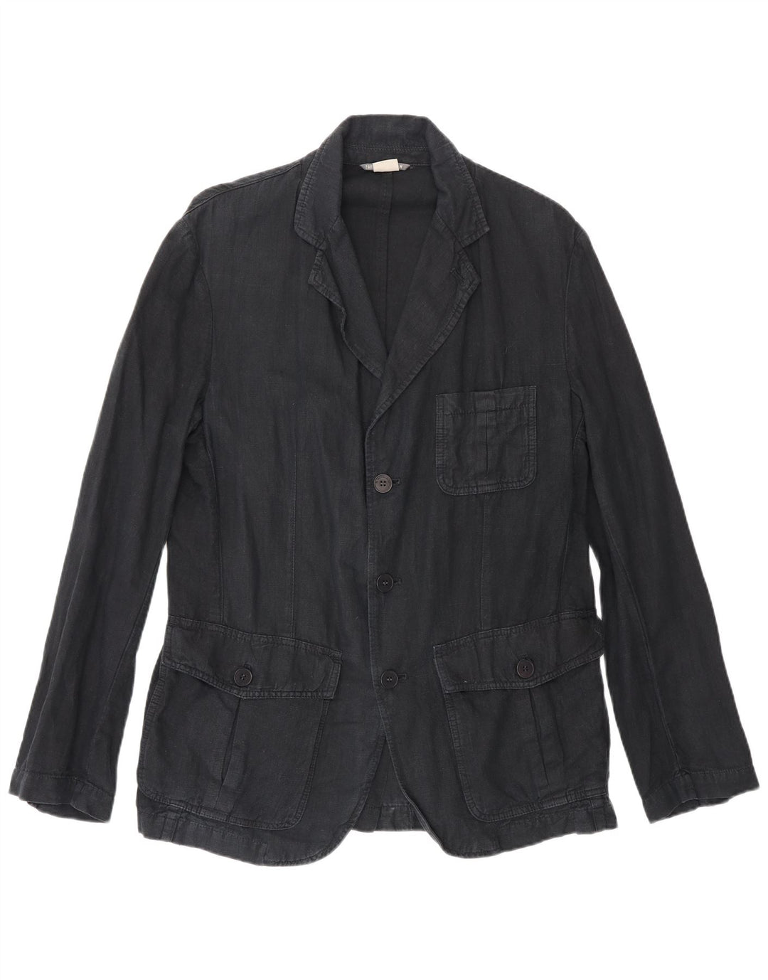 Zara Mens 3 Button Blazer Jacket UK 40 Large Navy Blue Linen