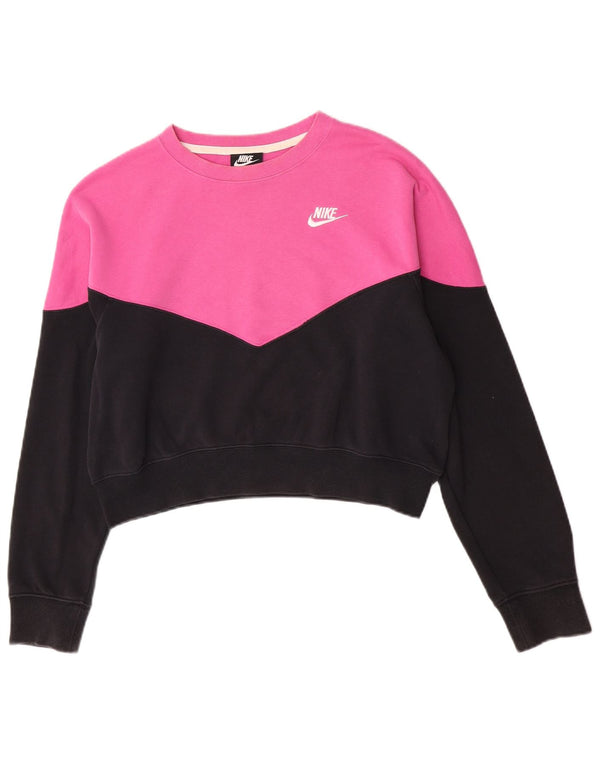 Nike Womens Crop Sweatshirt Jumper UK 16 Large Pink Colourblock Cotton