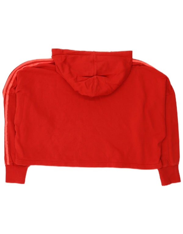 Adidas Womens Crop Oversized Hoodie Jumper UK 14 Medium Red Cotton