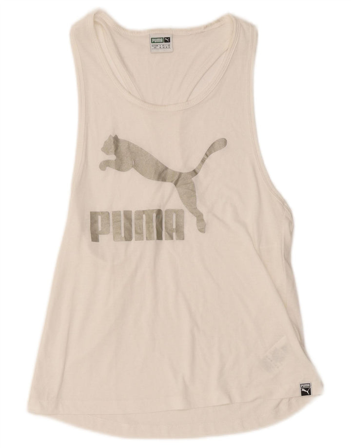 Puma Womens Graphic Vest Top UK 10 Small White Polyester