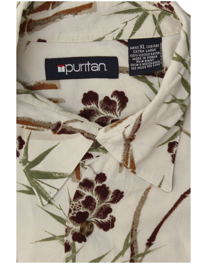 PURITAN Mens Short Sleeve Shirt XL White Floral Viscose