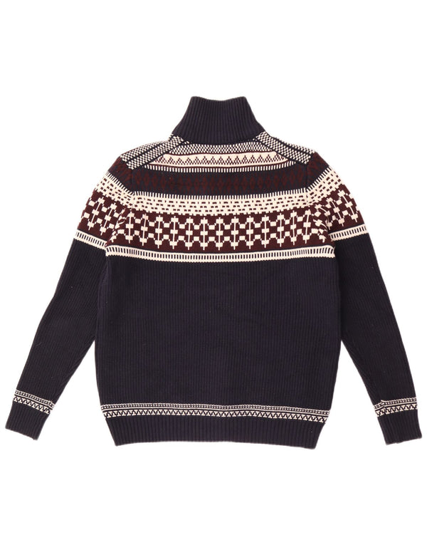 Marks & Spencer Mens Zip Neck Jumper Sweater Large Navy Blue Fair Isle