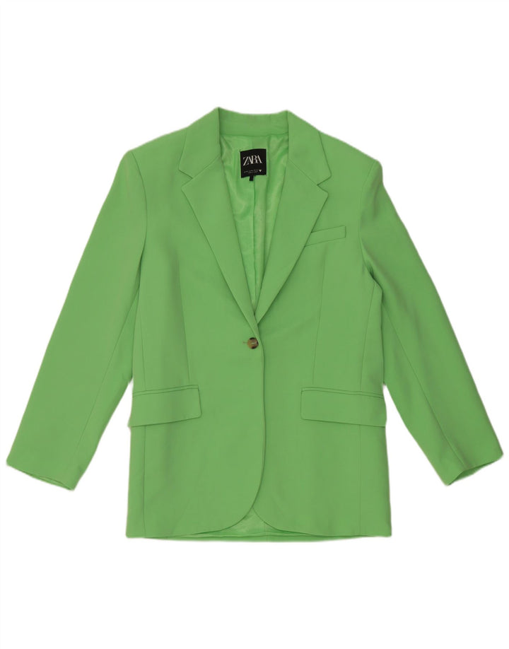 Zara Womens 1 Button Oversized Blazer Jacket UK 6 XS Green Polyester