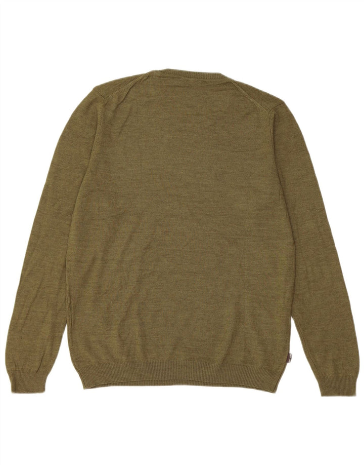 PIERRE CARDIN Mens Crew Neck Jumper Sweater Medium Khaki Wool