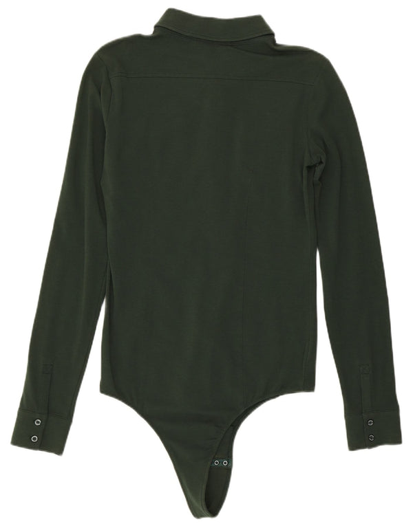 Liu Jo Womens Shirt Bodysuit UK 10 Small Green Cotton