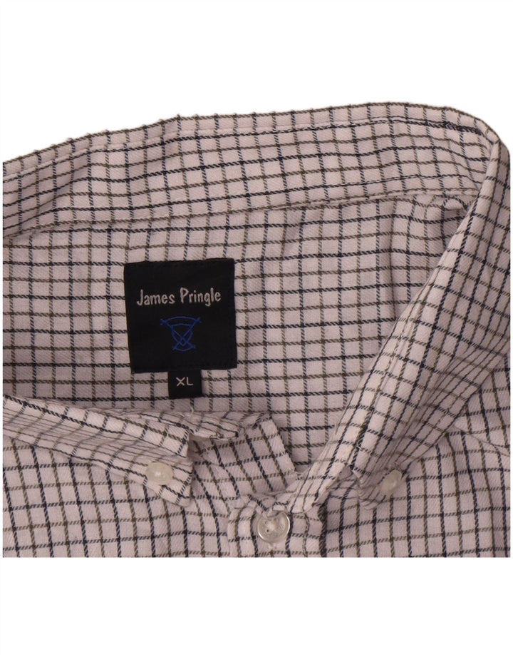 James Pringle Mens Shirt XL White Check Polyester