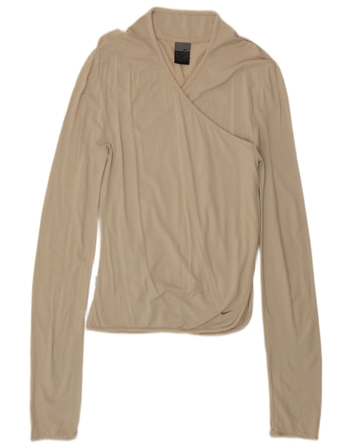 Nike Womens Dri Fit Top Long Sleeve UK 8/10 Small Beige