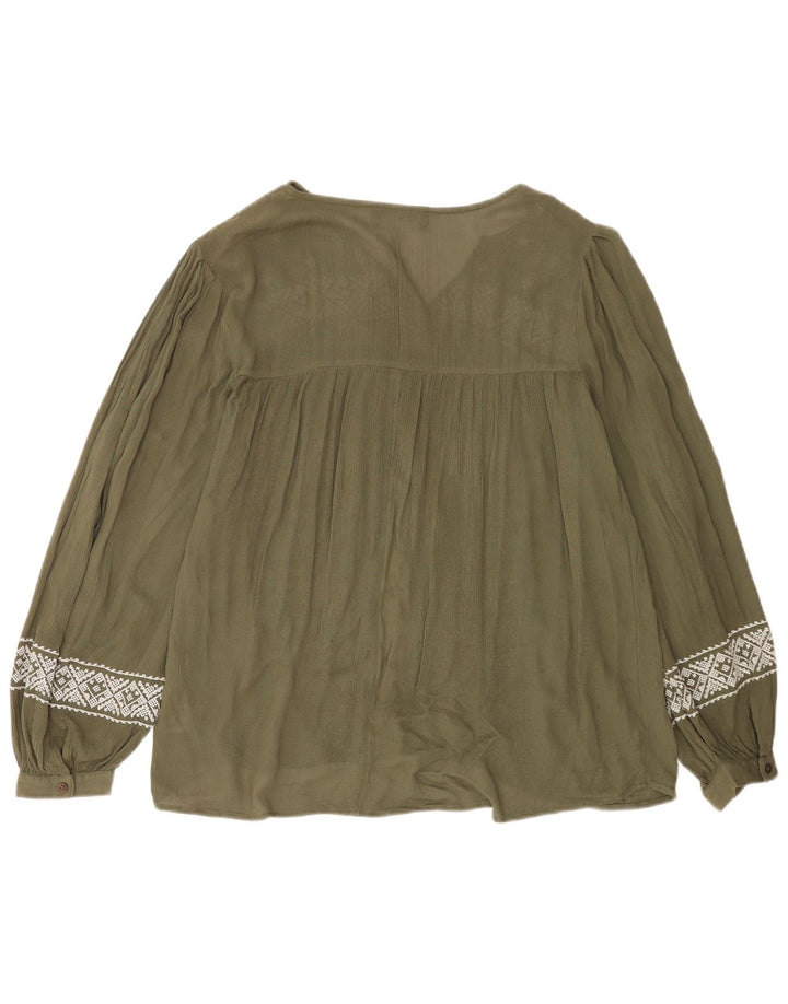 Marks & Spencer Womens Long Sleeve Blouse Top UK 12 Medium Khaki Geometric