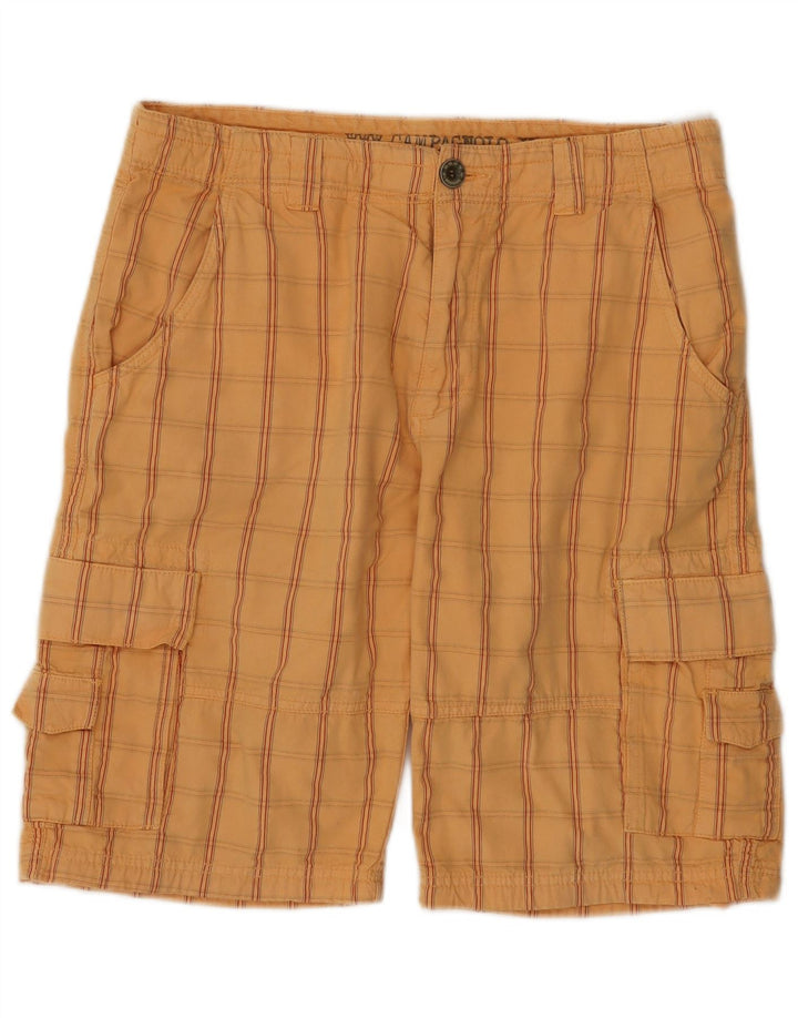 CAMPAGNOLO Mens Cargo Shorts Medium W32  Orange Check Cotton
