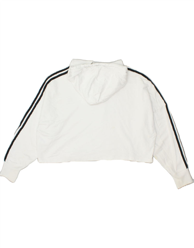 ADIDAS Womens Oversized Crop Hoodie Jumper UK 14 Large White Cotton Vintage Adidas and Second-Hand Adidas from Messina Hembry 