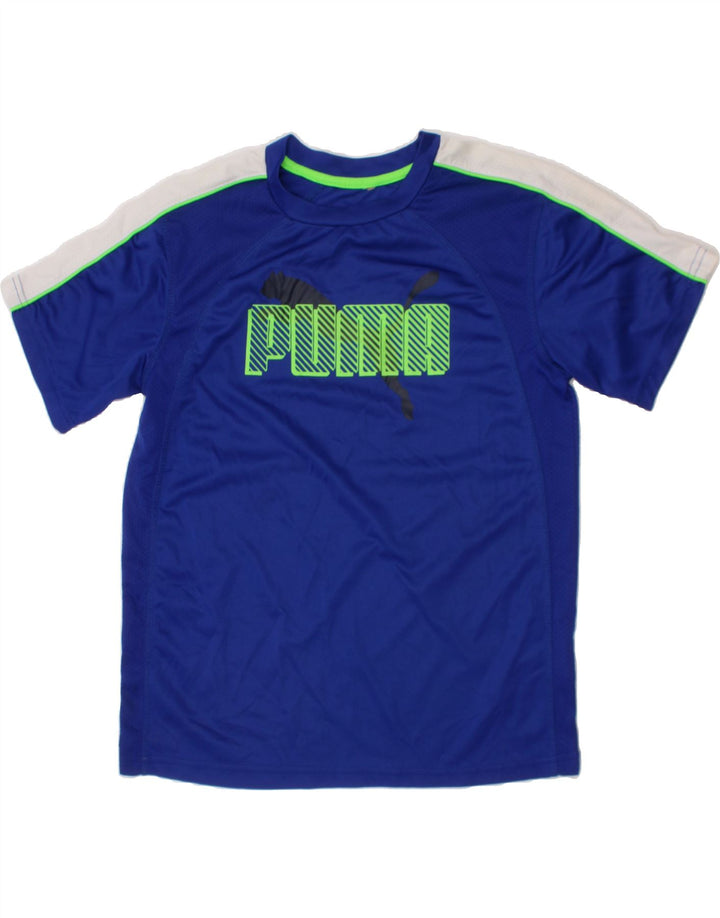 PUMA Boys Graphic T-Shirt Top 12-13 Years Navy Blue Colourblock Polyester Vintage Puma and Second-Hand Puma from Messina Hembry 